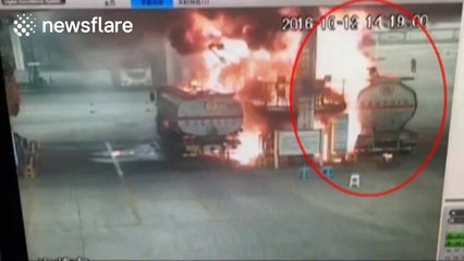 Oil tanker explodes at petrol station in China