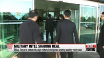 S. Korea and Japan to tentatively sign military intelligence sharing agreement
