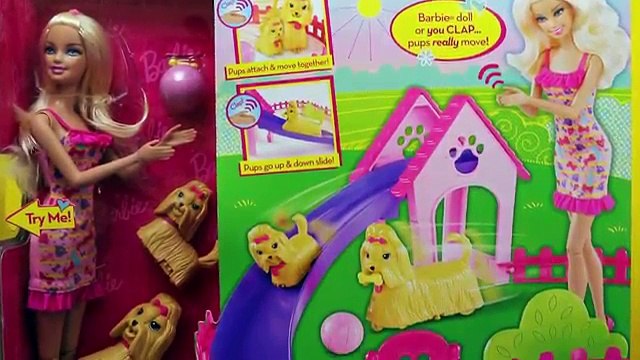 Barbie Puppy Park with Frozen Elsa and Annas Kids Playing at the Puppy Play Park DisneyCarToys