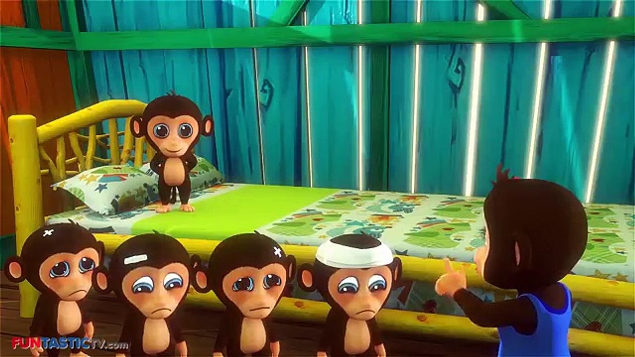 Five Little Monkeys Jumping on the Bed | Nursery Rhymes | Educational Kids Songs | FUNtastic TV