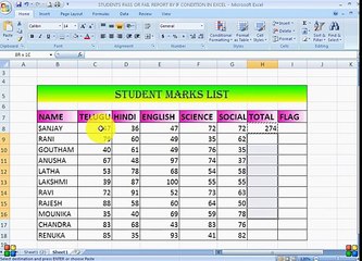 STUDENTS PASS OR FAIL REPORT BY USING  IF CONDITION IN EXCEL 2007