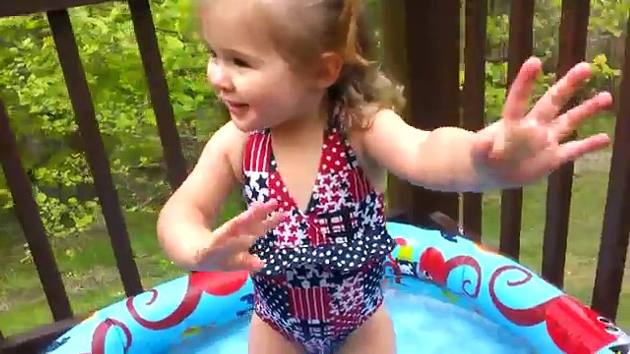 Cold Water Shower Prank on Girl Toddler Swimming in Little Pool