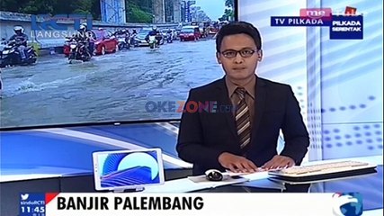 Banjir Genangi Jalan Utama Kota Palembang
