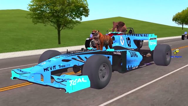 Dinosaurs, Tiger, King Kong, Godzilla, Lion And Tiger Cartoons Car Racing Videos For Children