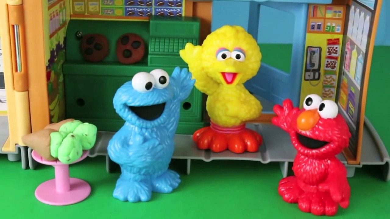 Sesame Street Playset Cookie Monster, Big Bird, Elmo Hoopers Store Play Doh Cookies Playdoh Icecream