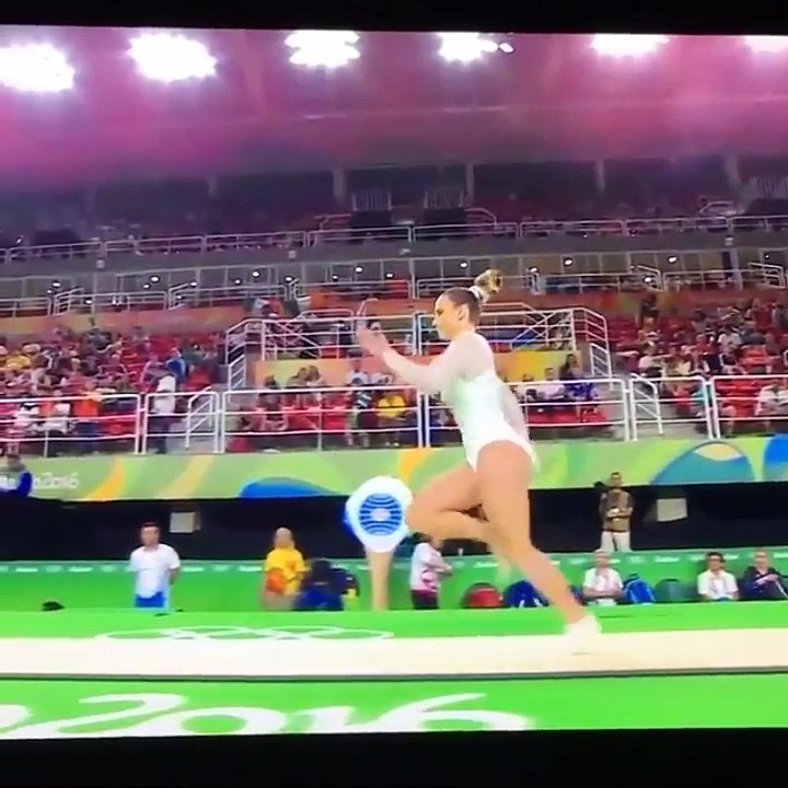 Croatian gymnast Ana Derek sticks the landing
