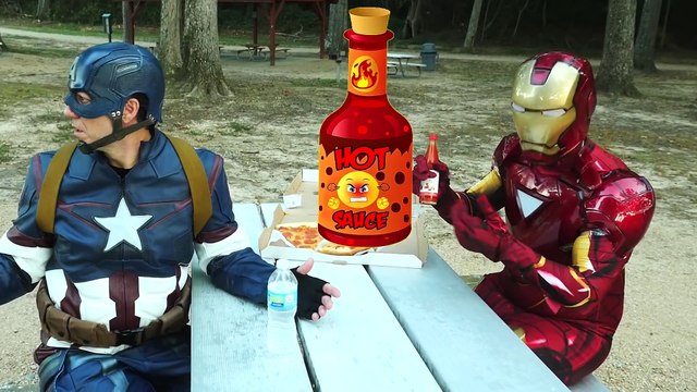 SUPERHERO Hot Sauce Pizza Prank Superheroes in Real Life Real Life Super Hero Kids Videos