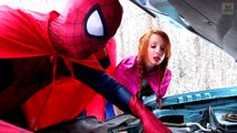 Spiderman Flies! w/ Frozen Elsa & Anna, Pink Spidergirl Joker & Harley Quinn! Funny Superheroes :)