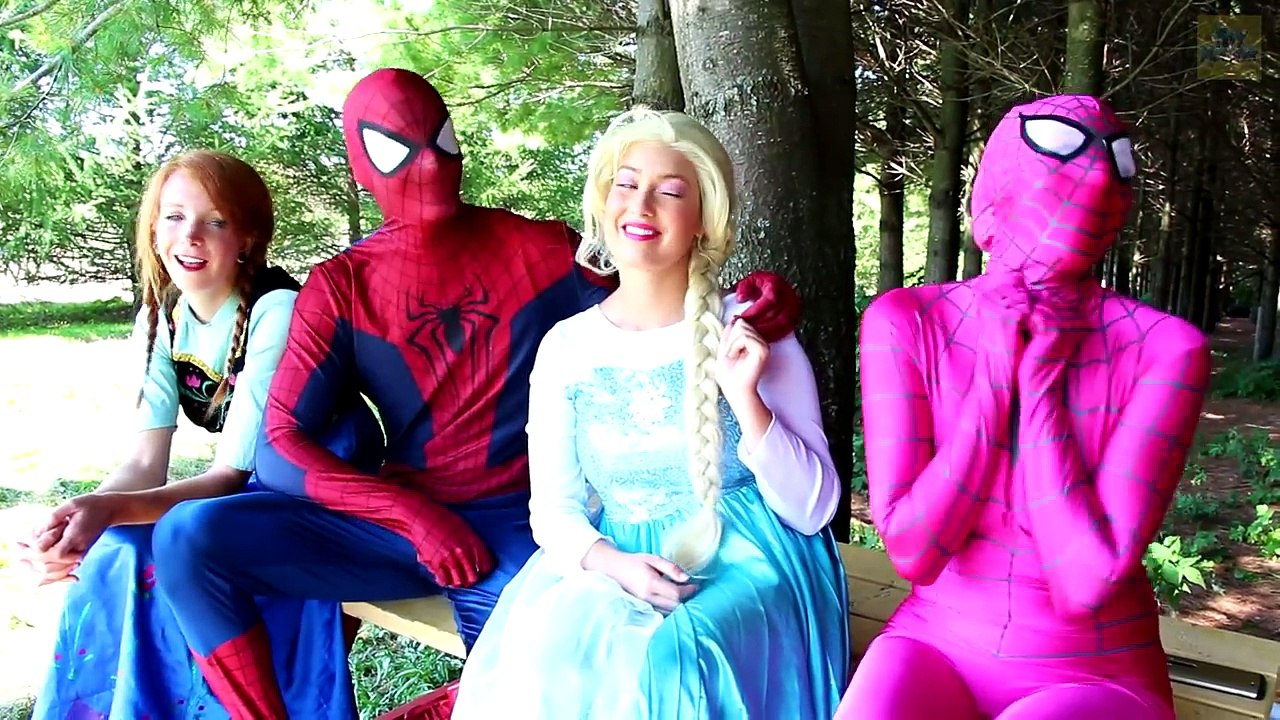 Spiderman & Frozen Elsa TONGUE TWIST! w/ Maleficent Joker Pink Spidergirl Anna! Superhero Fun :)