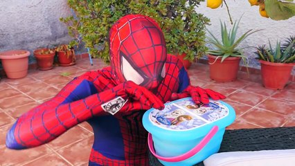 Đồ chơi trẻ em Siêu nhân người nhện chọc không cho công chúa Frozen Elsa tắm nắng