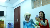 VAMPIRE Frozen Elsa & Wonder Woman PRANK! w/ Spiderman Joker Doctor Hulk Mini Toys! Superhero Fun :)