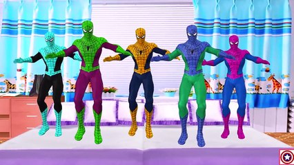 Colors Spiderman Five Little Monkeys Jumping On The Bed | Spiderman Compilation Finger Family Rhymes