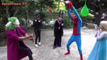 Frozen Elsa vs Spiderman Dam balloons vs Maleficent, Joker Captain Fun Superheroes in real life
