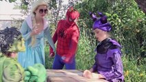 Frozen Elsas POOL DATE! w/ Spiderman Maleficent Pink Spidergirl Hulk! Funny Superhero Video :)