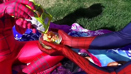 Spiderman & Pink Spiderwoman Vomits Gum - Joker Tongues! Fun in Real Life w/ Incredible Hulk