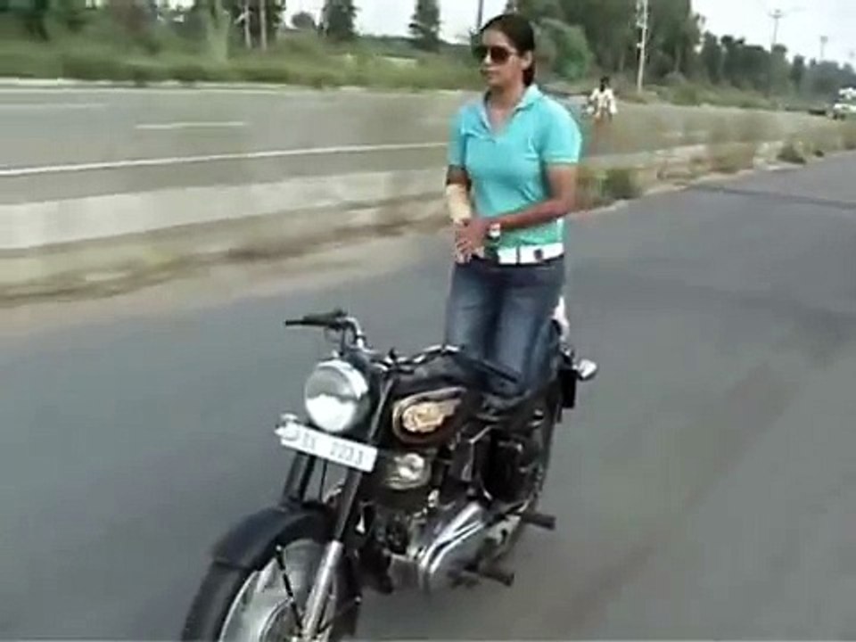 Brave Punjabi Girl Doing Stunt on Motorcycle