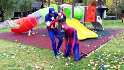 Spiderman Epic Bike Race at Playground Park - Superhero Avengers Captain America In Real Life