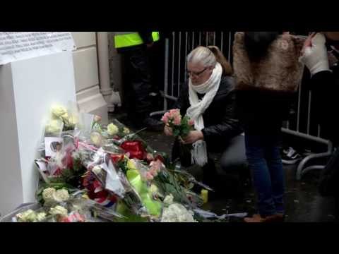 Crowd Gathers in Front of Le Bataclan on First Anniversary of Paris Attacks