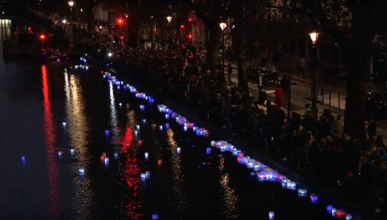 Floating Lanterns Light Canal De Saint Martin in Memory of Paris Attacks