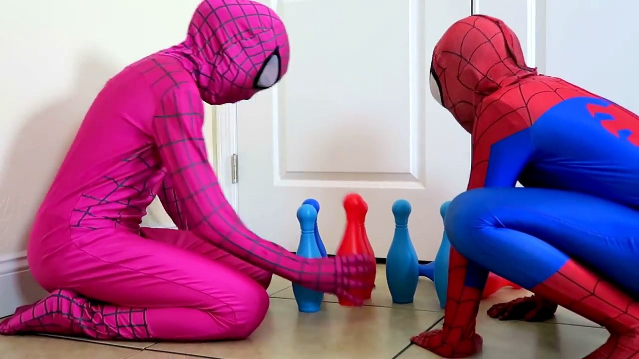Spiderman vs Venom vs Joker vs Pink Spidergirl - Wubble Bubble Baby Doll Bowling - Funny Superheroes