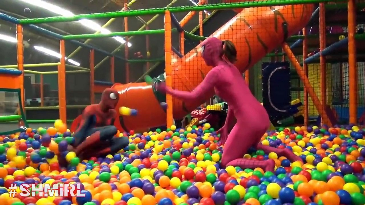 Spiderman Poo T Rex Colored Balls in Ballpit Spiderman Poo Prank by TRex Amazing Superhoes