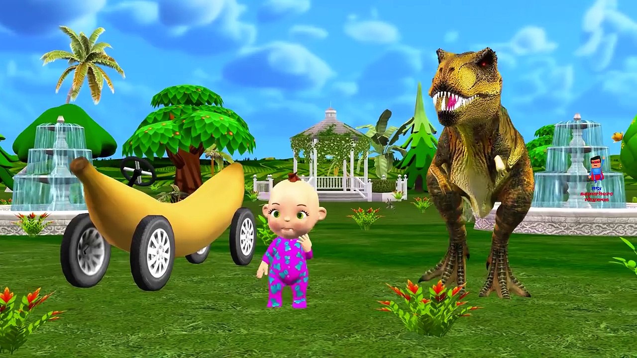 Dinosaur Little Baby Boy Driving Funny Banana Car And Singing Hot Cross Buns And More Nursery Rhymes