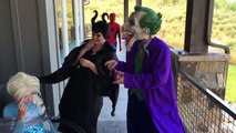 Frozen Elsa TAPE FACE Prank! Spider Man Bad Superhero w/Maleficent & Joker in Real Life in 4K!