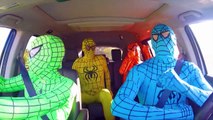 The Amazing Blue Spiderman dancing in a car w/ green spiderman and orange spiderman and yellow spidy