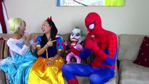 Snow white becomes baby snow white w Spiderman Frozen Elsa Maleficent Ariel mermaid Joker