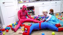 Pink Spidergirl Spiderman with Frozen Elsa Ball Prank Frozen Anna Venom Funny Superhero in Real life
