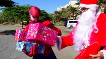 Spiderman vs Venom vs Batman with Santa Claus! Real Life Superhero Battle Movie!