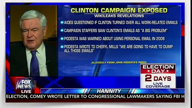 Newt Gingrich Interview W Sean Hannity Hillary Clinton New wikileaks