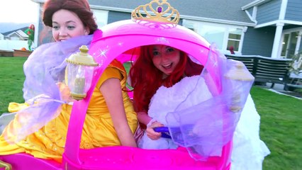 STOLEN Disney Princess Carriage! Poison Ivy vs Spiderman and Elsa vs Ariel and Belle skunk prank