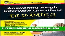 [PDF] Epub Answering Tough Interview Questions For Dummies - UK Full Online