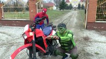 Spider-Man and the Hulk in real life riding on a motorcycle