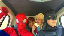 Superhero Carpool Dance Party!! With Frozen Elsa Spiderman Anna and Batman Movie in 4K