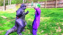 Spidermans T Rex Vs Jokers Godzilla Battle! Funny Superhero in Real Life Movie
