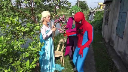 Spiderman love Frozen Elsa UGLY Joker Pranks Catwomen Fun Superhero movie in real life