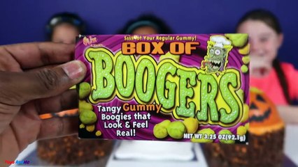 Bashing 3 Giant Surprise Chocolate Halloween Candy Cakes - Gummy Boogers - Real Food Fight-L_MI8_pmP-k