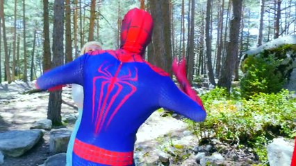 SPIDERMAN Kisses Pink Spidergirl vs Giant Snake in Real Life! Fun Superhero ft Frozen Elsa & MLP