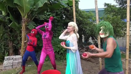 COLLOR BALL Spiderman vs Joker vs Frozen Elsa water balloons Baby kids Fun Superhero