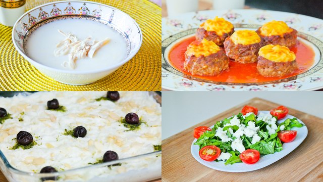 Menü 27 | Tavuk Suyu Çorbası, Patates Püreli Köfte, Roka Salatası, Bademli Güllaç