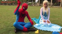 Spiderman & Frozen Elsa vs Joker! w Spidermonkey KingKong & PINK Elsa Frozen BECOMES MERMAID