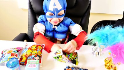 Super Hero Kids Surprise Pack Challenge Batman Vs Captain America ~ Shopkins Simpsons Opening Videos