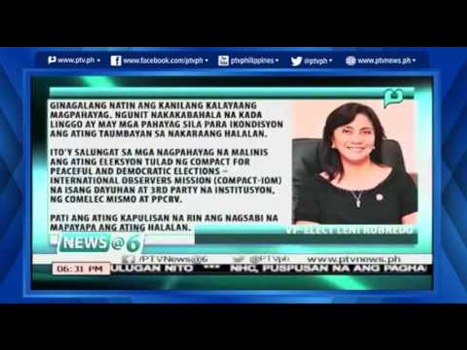 [News@6] Robredo, nagpasalamat sa mataas na trust-rating na natanggap  [06|11|16]