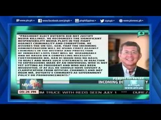 [NewsLife] Incoming DFA Sec. Perfecto Yasay: Duterte does not justify "Media Killing" [06|10|16]