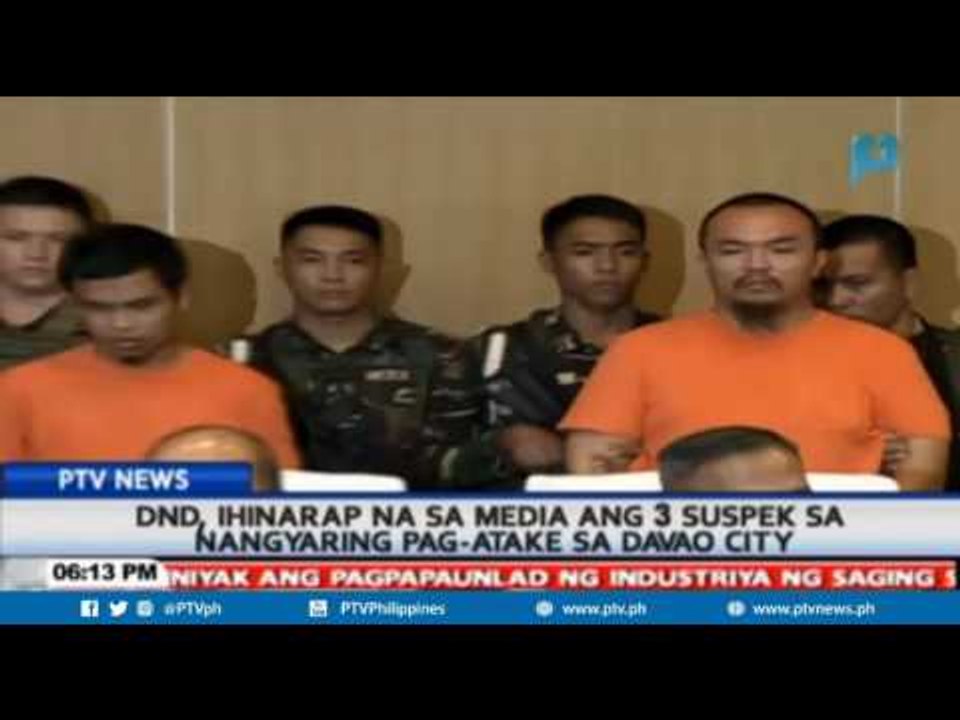 DND, iniharap na sa media ang 3 suspek sa nangyaring pag-atake sa Davao City