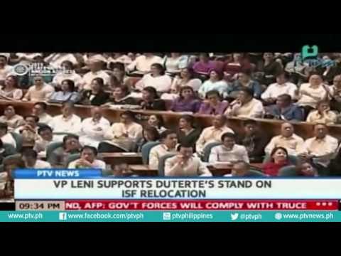 [PTVNews] Vice President Leni Robredo supports President Rody Duterte's stand on ISF relocation