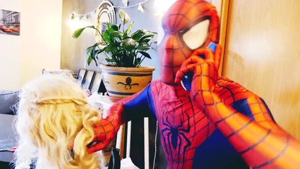 Spiderman vs Frozen Elsa ! Funny Spiderman Cuts Elsa Hair! Fun Superhero Parody in Real Life