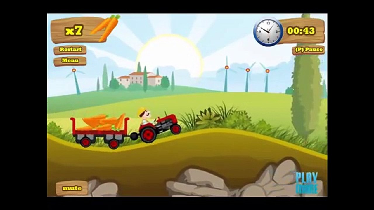 Трактор на ферме везет морковку, Мультики про машинки, Трактор на ферме